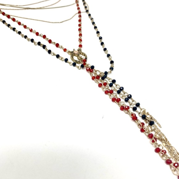 New Free People Layered Beaded Gold Bohemian Necklace - Picture 2 of 4